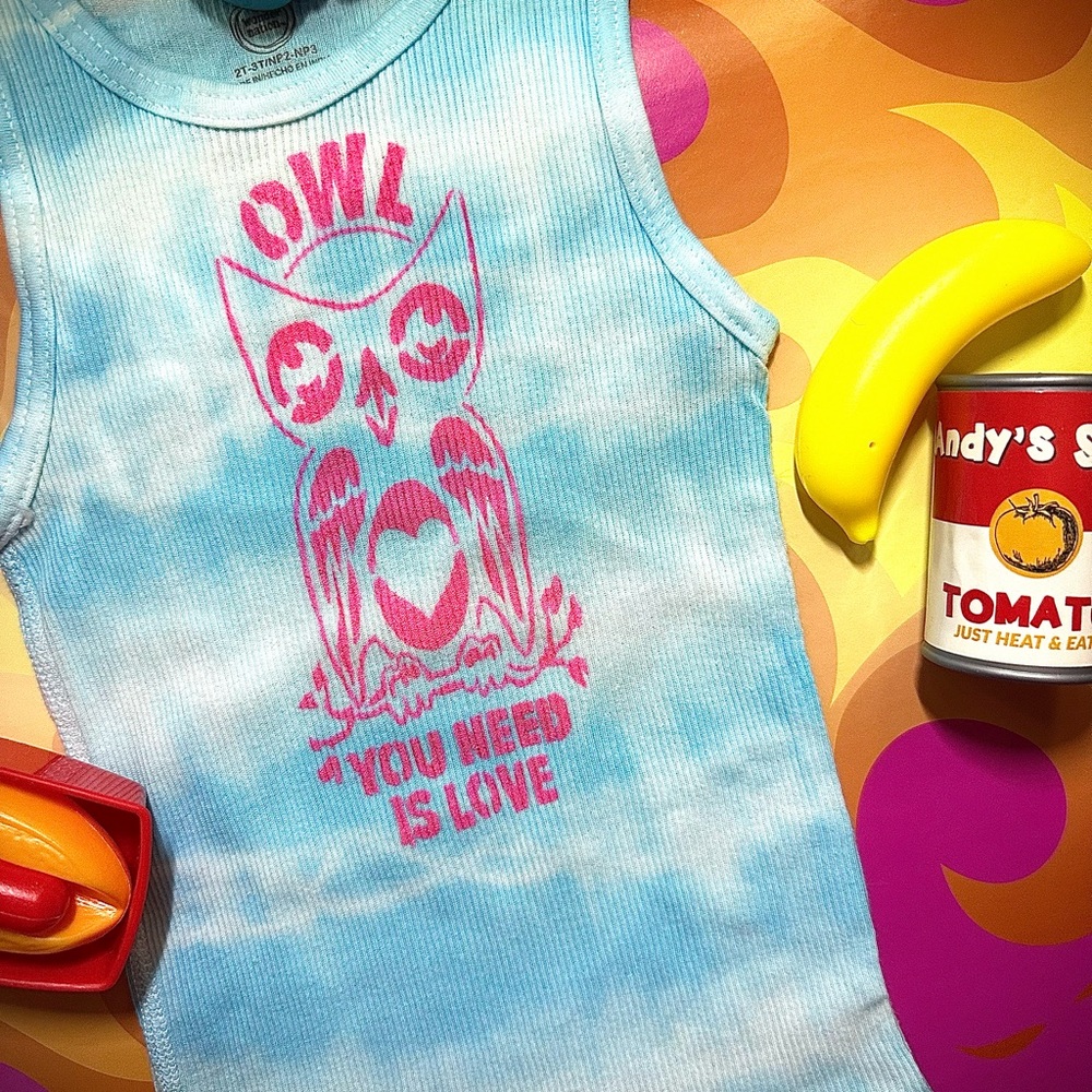 OWL YOU NEED IS LOVE🦉tie-dye ribbed graffiti tank top 2T-3T Toddler youth